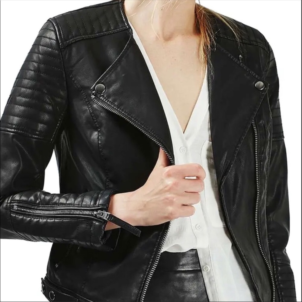 Topshop Faux Leather Jacket- Black- Size 4
